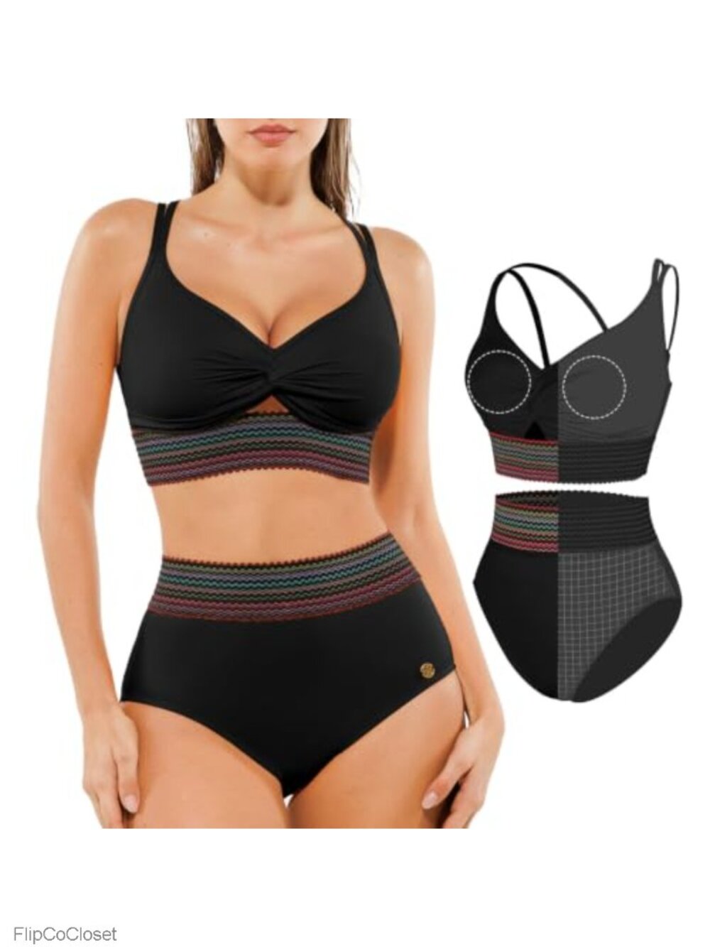 Tummy Control High Waisted Bikini Set Convertible Straps Twist Front